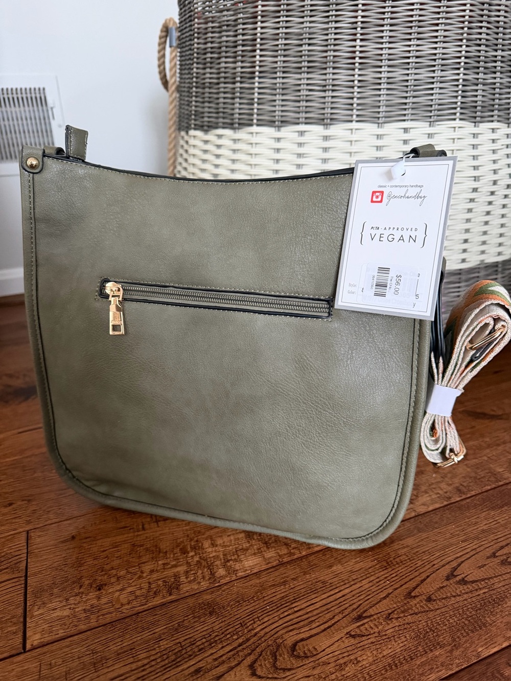 Vegan Olive Green Crossbody Bag with Gold Hardware